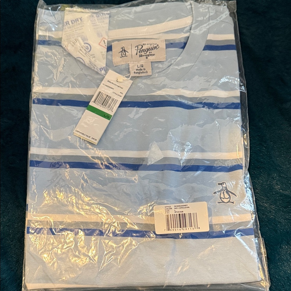 Original Penguin Light Blue and Navy Striped Tee